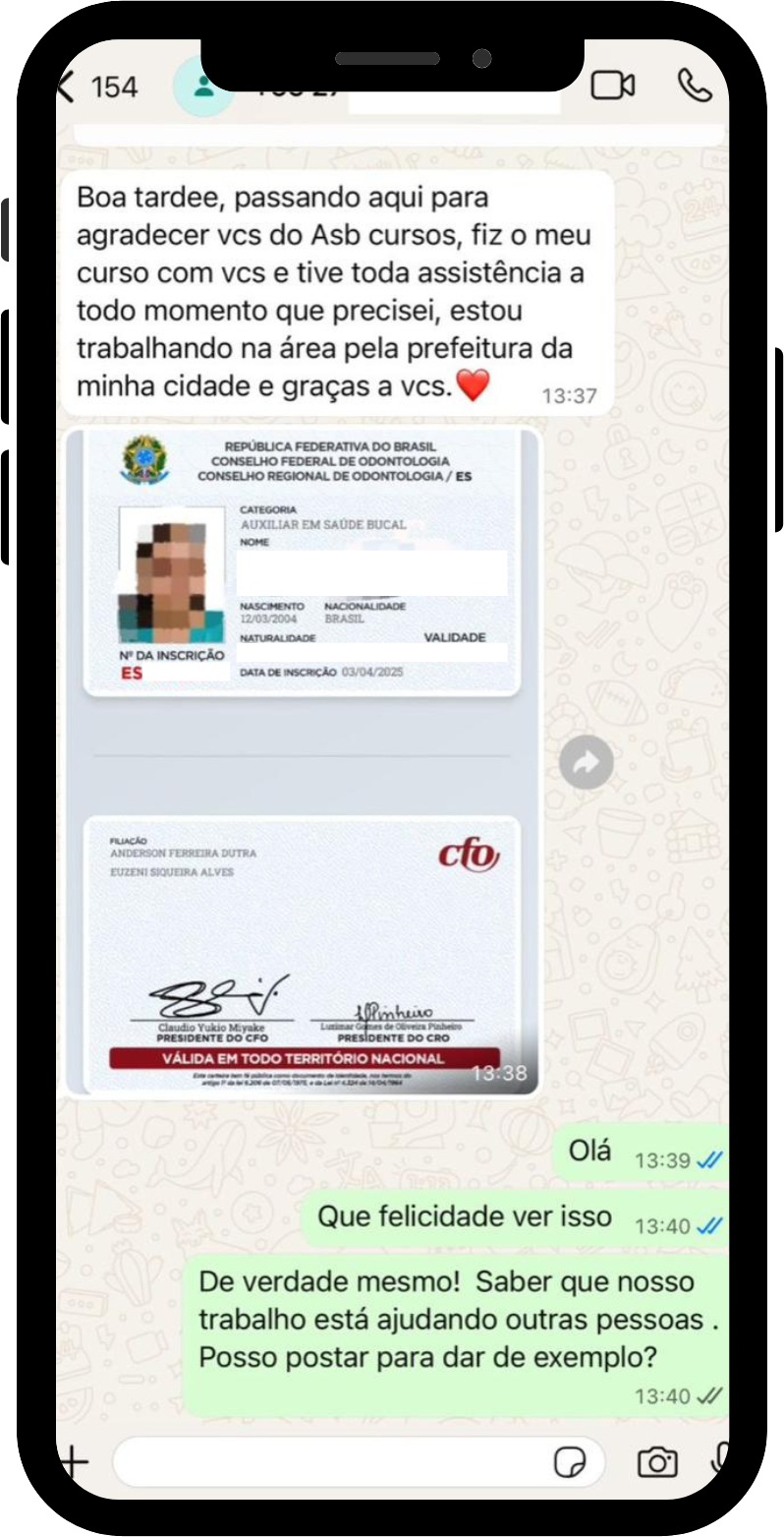 Depoimento de aluno 6 no WhatsApp