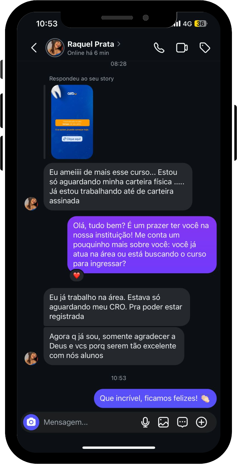 Depoimento de aluno 8 no WhatsApp