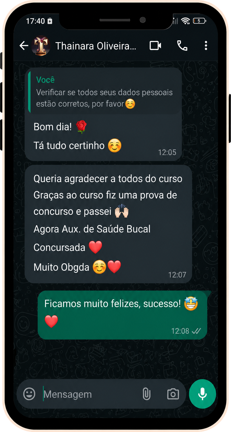 Depoimento de aluno 10 no WhatsApp