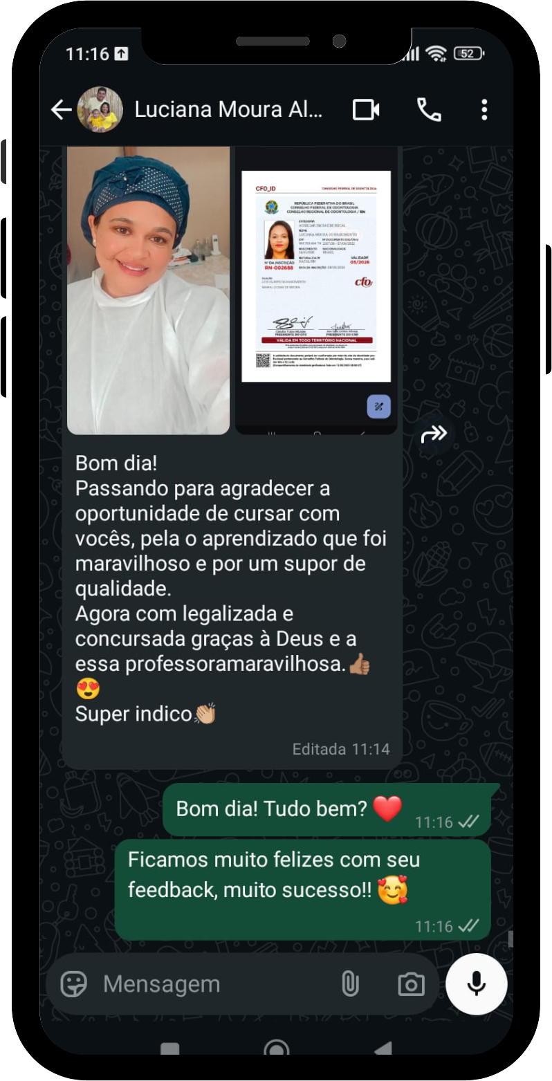 Depoimento de aluno 7 no WhatsApp