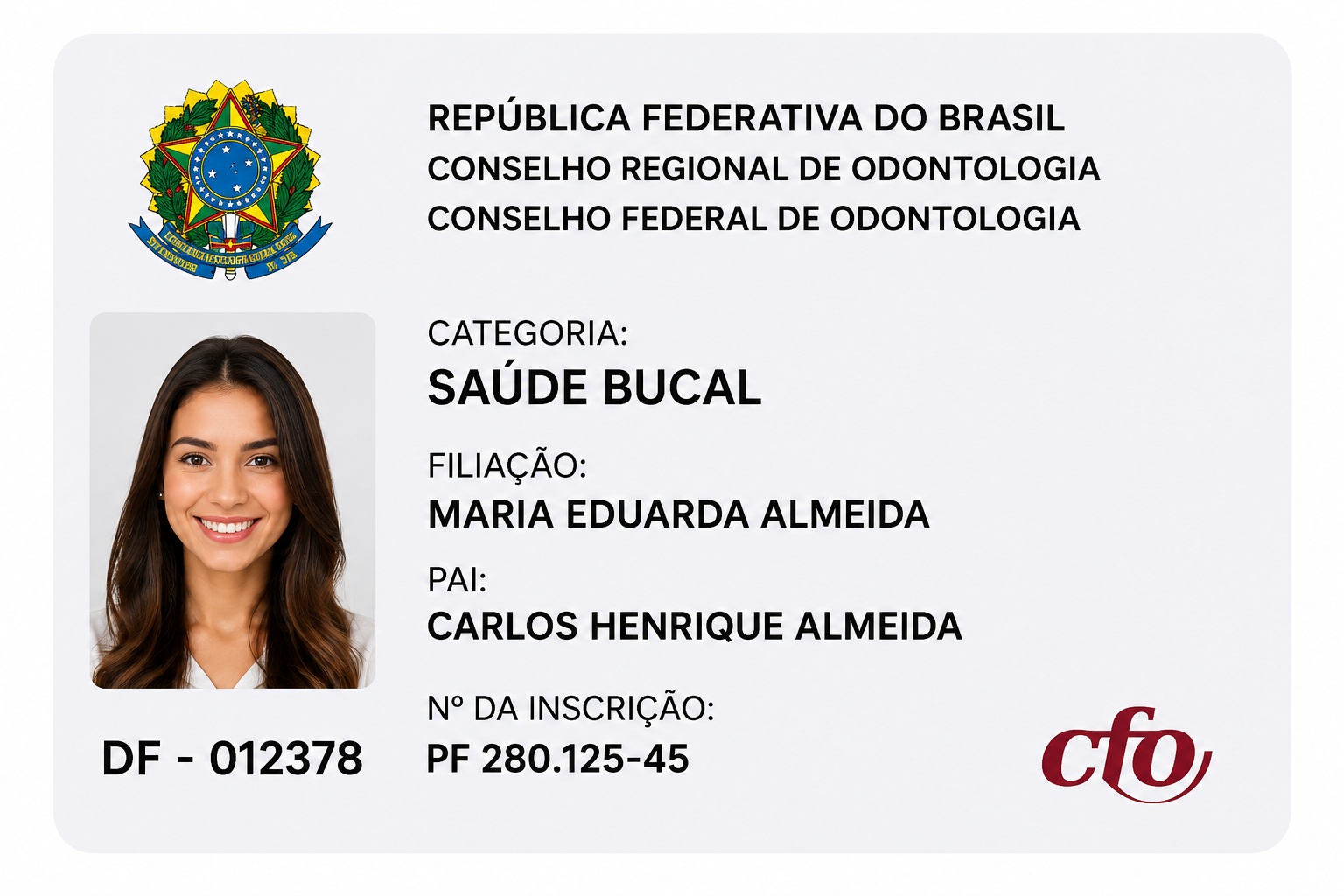Carteirinha profissional do CRO na categoria Saúde Bucal